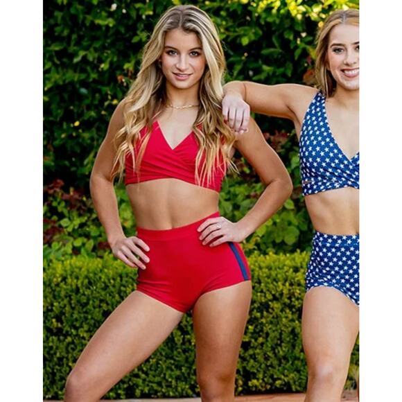 Audition Outfit Pro Cheer Dance NFL NBA Red Navy Custom Rhinestone - Picture 3 of 16